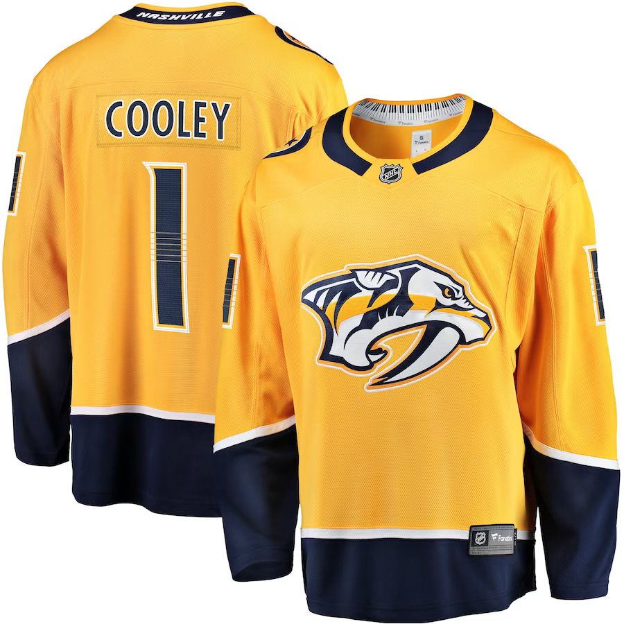 Men Nashville Predators 1 Devin Cooley Fanatics Branded Gold Home Breakaway Player NHL Jersey